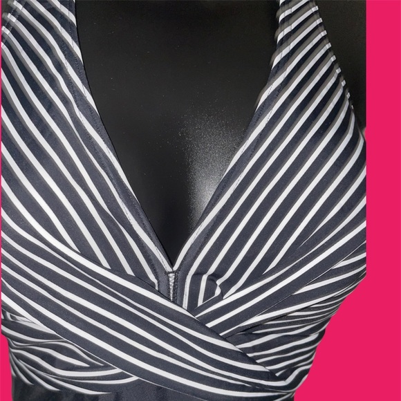 Figleaves Tailor Halter Twist Front Tummy Control Stripe Swimsuit - Picture 8 of 9